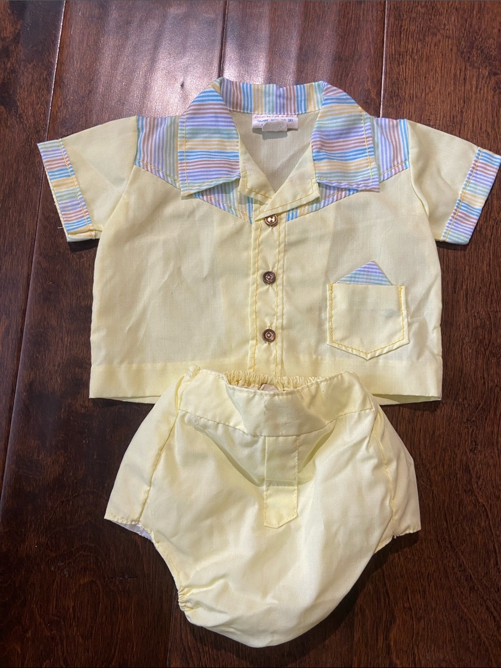 Vintage Baby boy Cotton Candy western 2 piece set SZ 6M yellow